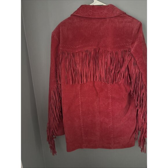 COWBOY LEATHER FRINGE JACKET biker tassle turquoise MARC MATTIS Women’s Size Med - Picture 6 of 6